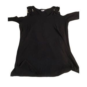 Jodan large black cold shoulder silver ring detail bell sleeves , slit at hem